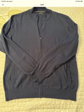 Greg Norman Women’s Large Full Zippered Cardigan Navy Cotton Blend Pockets